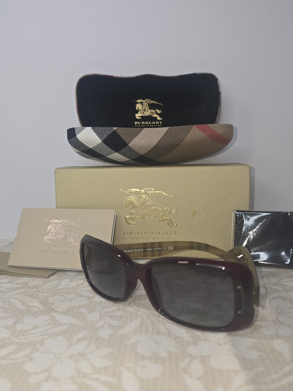 Burberry BE4087-301411 Red Check 54mm Rectangle Plastic Women's Sunglasses Italy